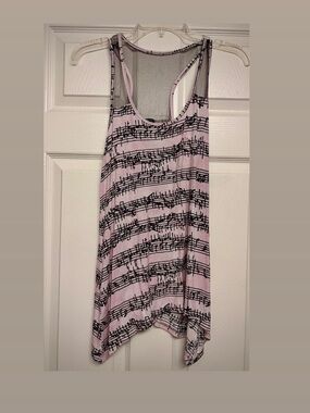 Women’s Pink Musical-Print Racerback Tank Top